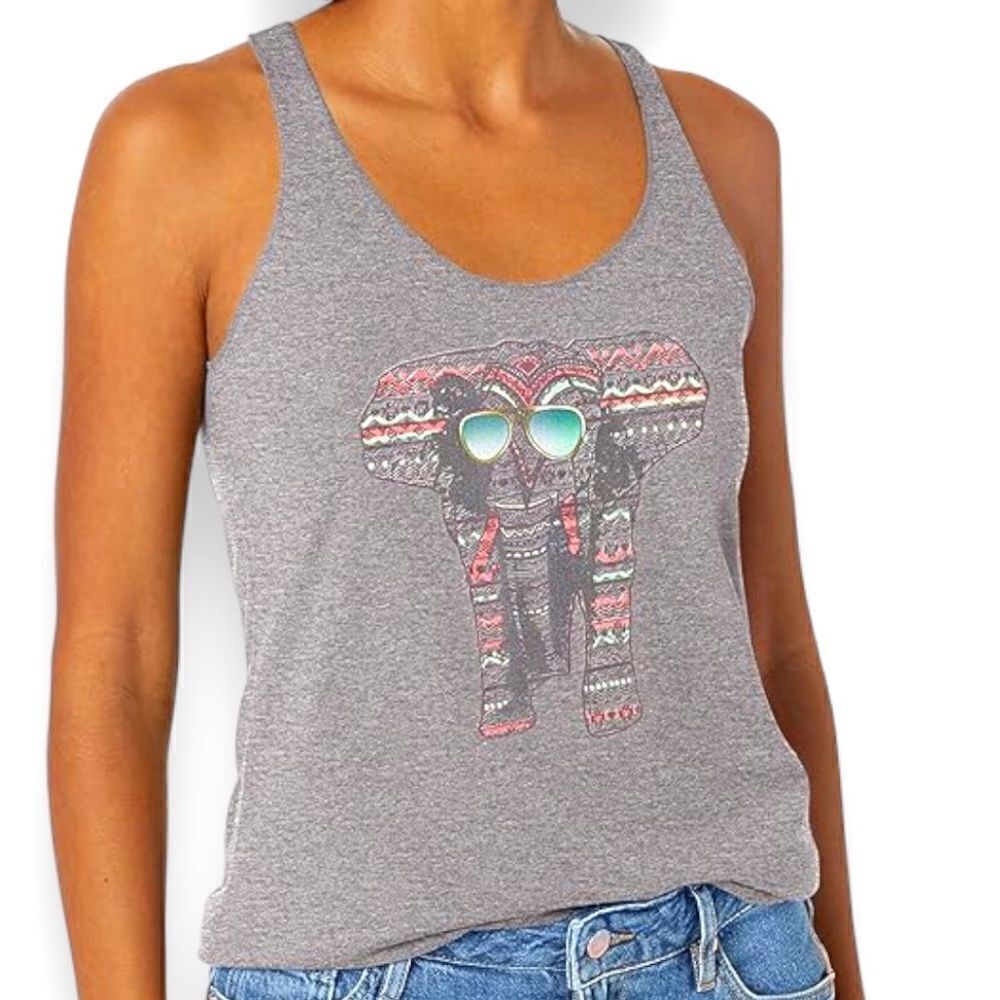 FIFTH SUN Celestial Elephant Racerback Tank Top in Gray Size Large NEW
